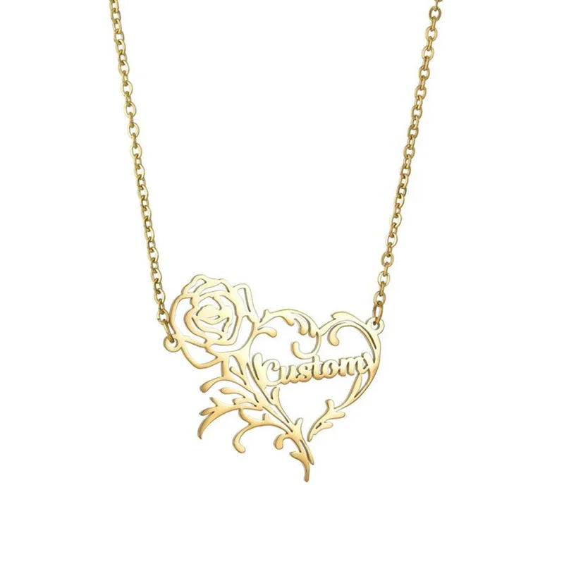 Custom Name Rose Heart Charm N - огляд і ціна Birth Flower Necklace
